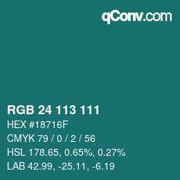 Color code: RGB 24 113 111 | qconv.com