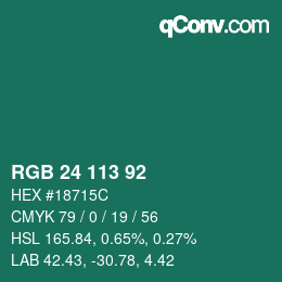 カラーコード: RGB 24 113 92 | qconv.com