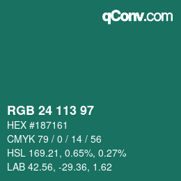 Color code: RGB 24 113 97 | qconv.com