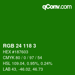 カラーコード: RGB 24 118 3 | qconv.com