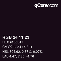 Color code: RGB 24 11 23 | qconv.com