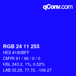 Color code: RGB 24 11 255 | qconv.com