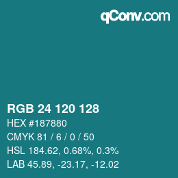 颜色代码: RGB 24 120 128 | qconv.com