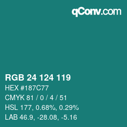 Color code: RGB 24 124 119 | qconv.com