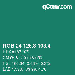 カラーコード: RGB 24 126.8 103.4 | qconv.com