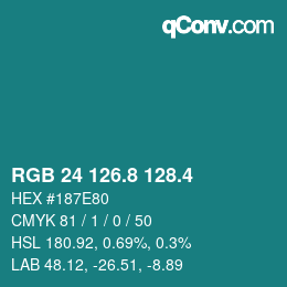 カラーコード: RGB 24 126.8 128.4 | qconv.com