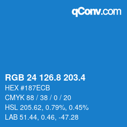 カラーコード: RGB 24 126.8 203.4 | qconv.com