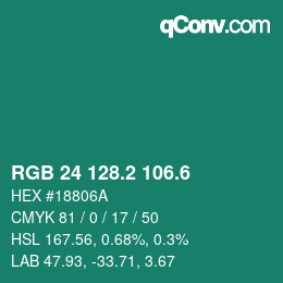 カラーコード: RGB 24 128.2 106.6 | qconv.com