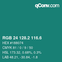 カラーコード: RGB 24 128.2 116.6 | qconv.com