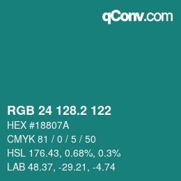 カラーコード: RGB 24 128.2 122 | qconv.com