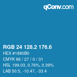 カラーコード: RGB 24 128.2 176.6 | qconv.com