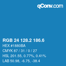 カラーコード: RGB 24 128.2 186.6 | qconv.com