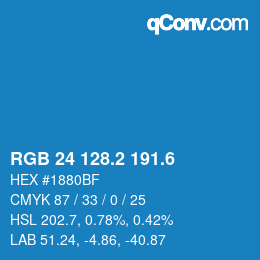 カラーコード: RGB 24 128.2 191.6 | qconv.com