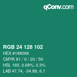 Color code: RGB 24 128 102 | qconv.com