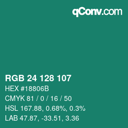 カラーコード: RGB 24 128 107 | qconv.com