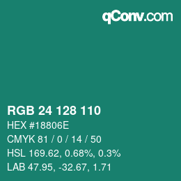 Color code: RGB 24 128 110 | qconv.com