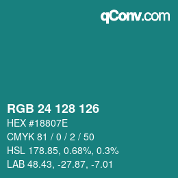 Color code: RGB 24 128 126 | qconv.com