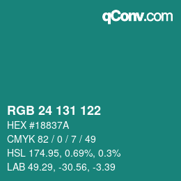 Color code: RGB 24 131 122 | qconv.com