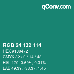Color code: RGB 24 132 114 | qconv.com