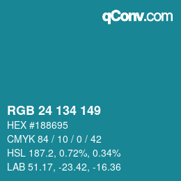 Color code: RGB 24 134 149 | qconv.com