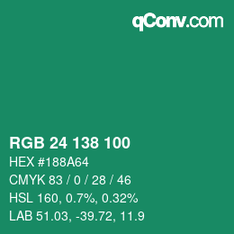 Color code: RGB 24 138 100 | qconv.com