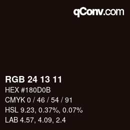 Color code: RGB 24 13 11 | qconv.com