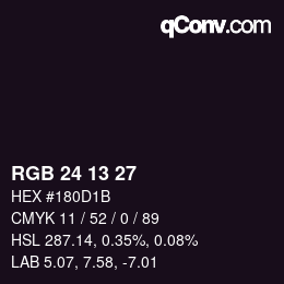 カラーコード: RGB 24 13 27 | qconv.com