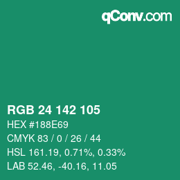 カラーコード: RGB 24 142 105 | qconv.com