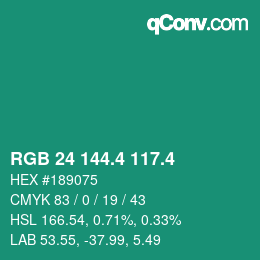 カラーコード: RGB 24 144.4 117.4 | qconv.com