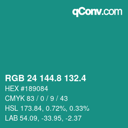 カラーコード: RGB 24 144.8 132.4 | qconv.com