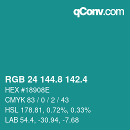 カラーコード: RGB 24 144.8 142.4 | qconv.com
