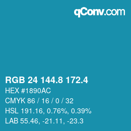カラーコード: RGB 24 144.8 172.4 | qconv.com