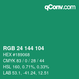 カラーコード: RGB 24 144 104 | qconv.com