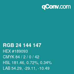 Color code: RGB 24 144 147 | qconv.com