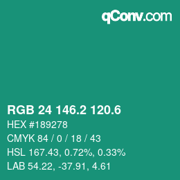 カラーコード: RGB 24 146.2 120.6 | qconv.com