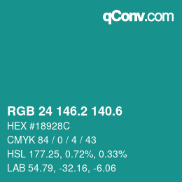 カラーコード: RGB 24 146.2 140.6 | qconv.com