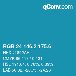 カラーコード: RGB 24 146.2 175.6 | qconv.com