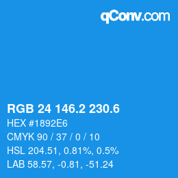 カラーコード: RGB 24 146.2 230.6 | qconv.com