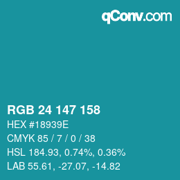 Color code: RGB 24 147 158 | qconv.com