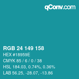 Color code: RGB 24 149 158 | qconv.com