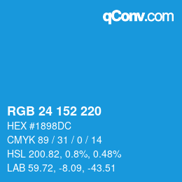 カラーコード: RGB 24 152 220 | qconv.com