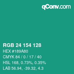 Color code: RGB 24 154 128 | qconv.com
