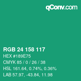 Color code: RGB 24 158 117 | qconv.com