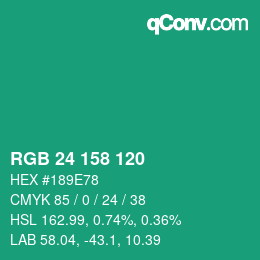 カラーコード: RGB 24 158 120 | qconv.com