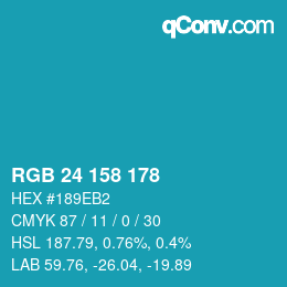 カラーコード: RGB 24 158 178 | qconv.com