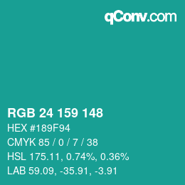 カラーコード: RGB 24 159 148 | qconv.com