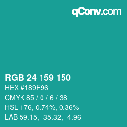 颜色代码: RGB 24 159 150 | qconv.com