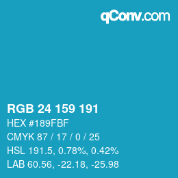 カラーコード: RGB 24 159 191 | qconv.com