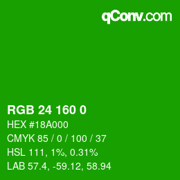颜色代码: RGB 24 160 0 | qconv.com