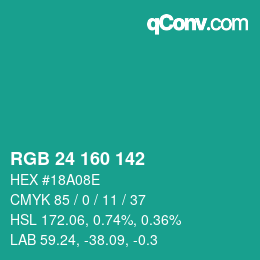 Color code: RGB 24 160 142 | qconv.com
